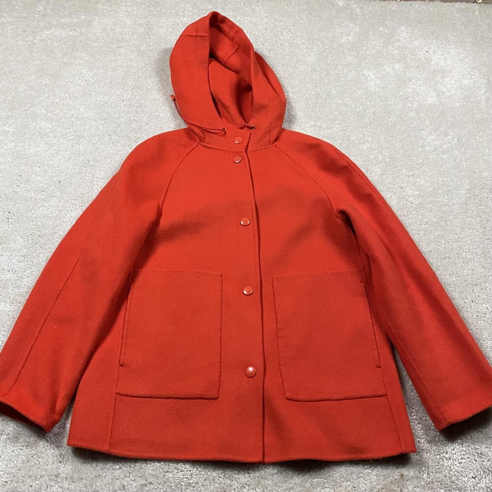 Banana Republic Coat Womens XS Orange Wool Hooded Short Parka Snap Pockets